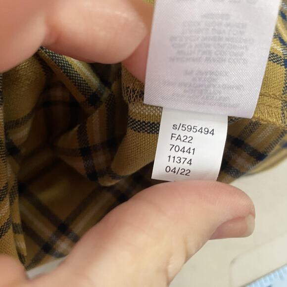 LOFT Mini Skirt Womens 16 Tan Plaid Button Pockets Autumn Neutral Academia 38x20 - Picture 10 of 11